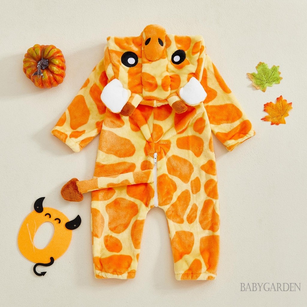 / / -Baby Halloween Hươu Cao Cổ Trang Phục Hóa Trang Mềm Mại Ấm Áp Dài Tay Có Mũ Trùm Đầu Dễ Thương Cho Trẻ Sơ Sinh Áo liền quần