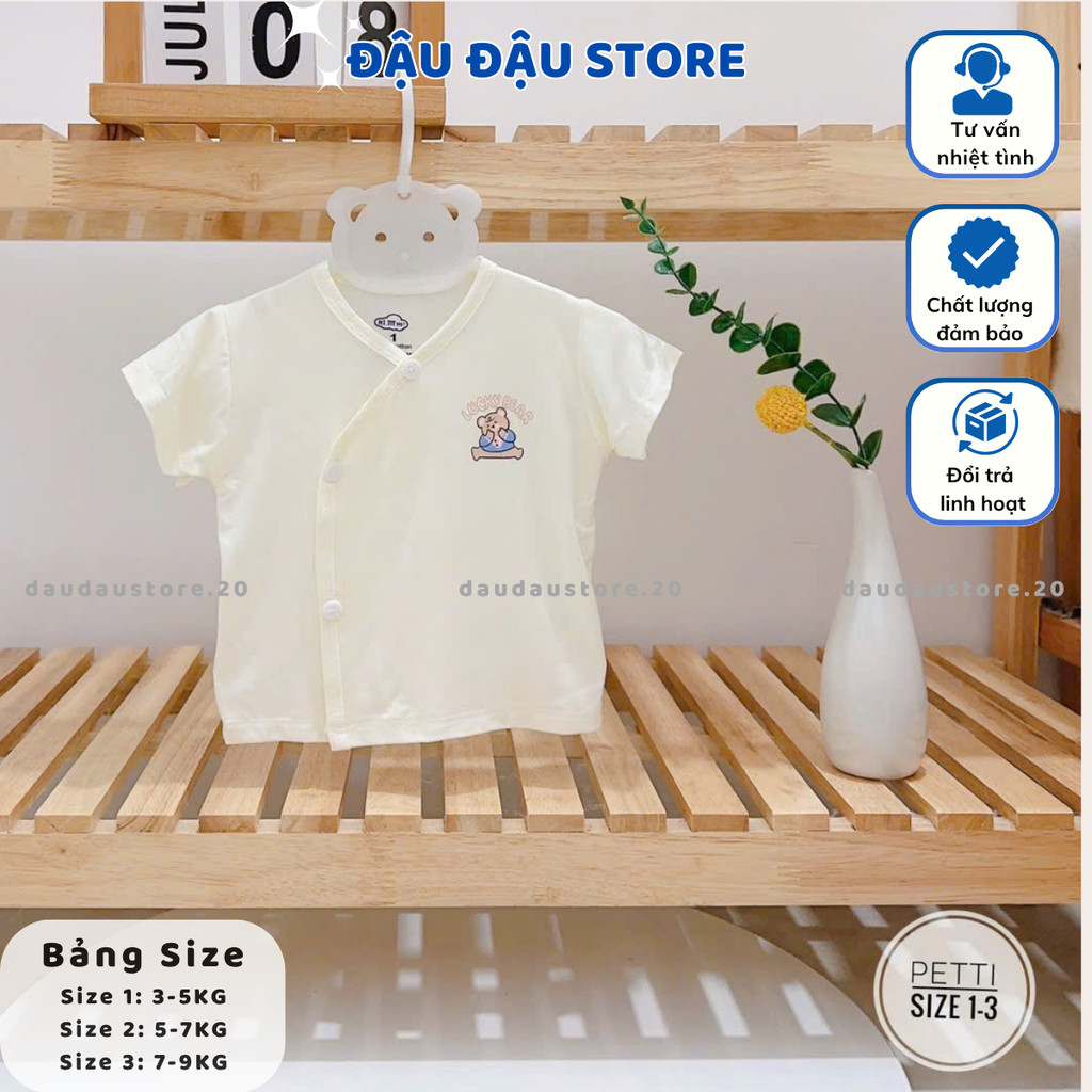 Combo 3/5 Áo Cộc Tay Petit Nền Kem In Ngực mềm mịn mát thấm hút mồ hôi cho bé sơ sinh 0-9 tháng AL20 Đậu Đậu Store