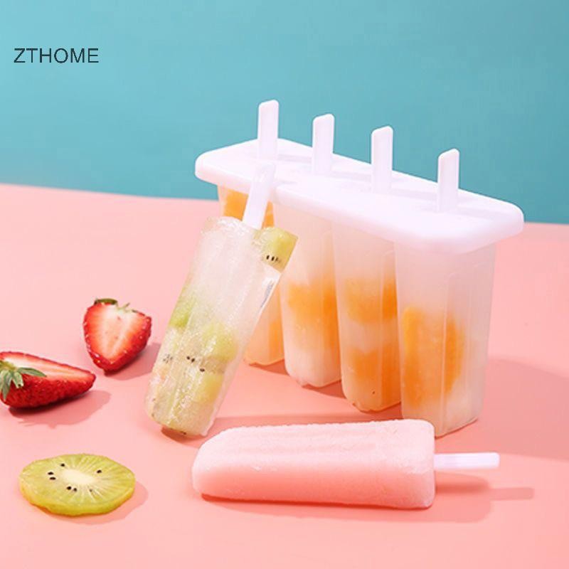Zthome 4 Cell Kem Popsicle Khuôn DIY Tự Chế Làm Kem Trẻ Em Mùa Hè Kẹo Khuôn Khay Đá Nóng Dụng Cụ Nhà Bếp