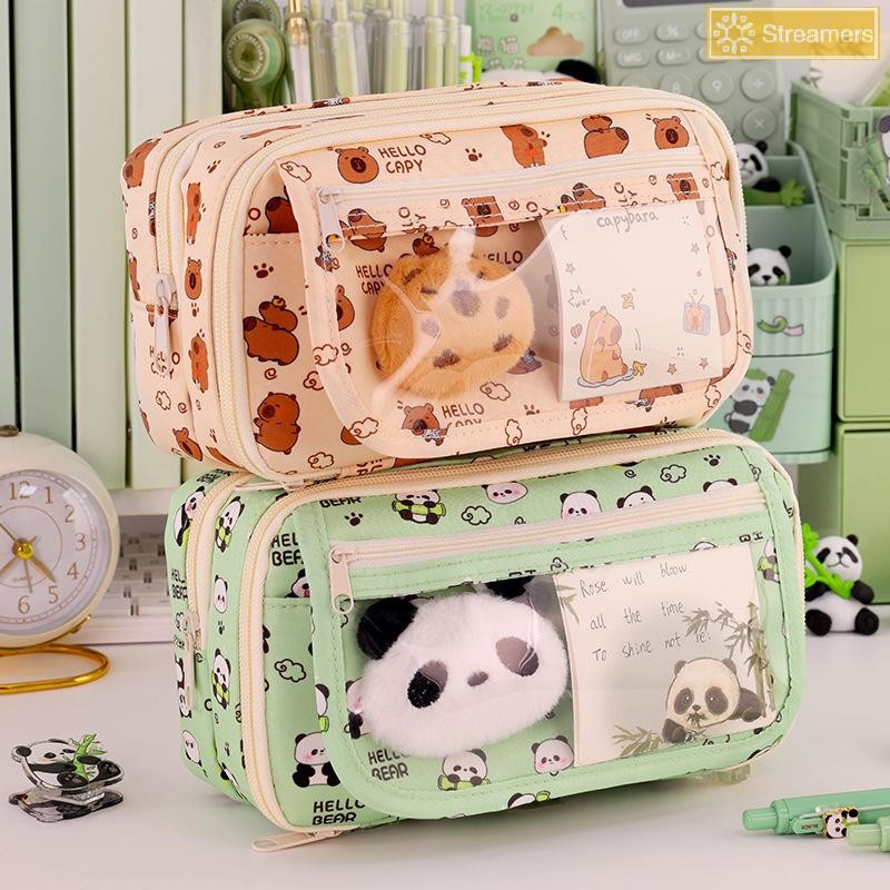 RUA Túi Đựng Bút Chì 9 Lớp Sáng Tạo Capybara / Gấu Trúc Túi Bút Dung Tích Lớn Hộp Đựng Bút Chì Chống Bụi Bẩn Văn Phòng Phẩm Tổ Chức Trường Học Văn Phòng Mới
