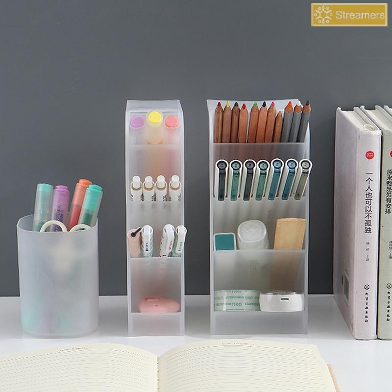 Streamers Để Bàn Trong Suốt Mờ Bút Đựng Bàn Chải Trang Điểm nghiêng Son Môi Hộp Bảo Quản Văn Phòng Phẩm Đa Năng Hộp Bảo Quản Mới