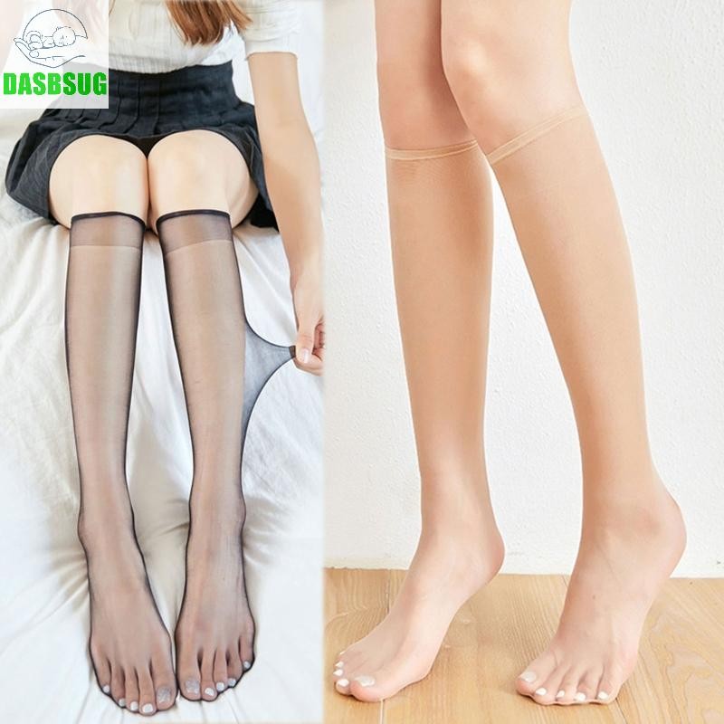 Women Crystal Fiber Silky Knee Highs Socks Compression Ultra-Thin Sheer Stocking