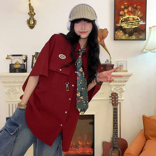 Gksss American Street College Style Áo Sơ Mi Đa Năng Mùa Hè Retro Waffle Hip-Hop Unisex Phong Cách Áo Sơ Mi Tay Ngắn