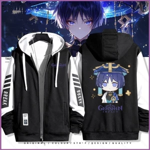 Squ3 Genshin Impact Wanderer Balladeer Xiao Zhongli Kaedehara Kazuha áo khoác dây kéo Áo khoác cardigan áo len Cosplay