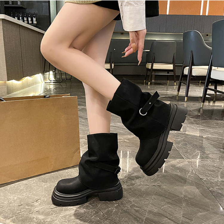 Retro Giày Bốt Ngắn Nữ Thu Đông Phong Cách Mới Quần Giày Bốt Đế Dày Bán Chạy Martin Giày Melade Đầu Thu Giày Bốt