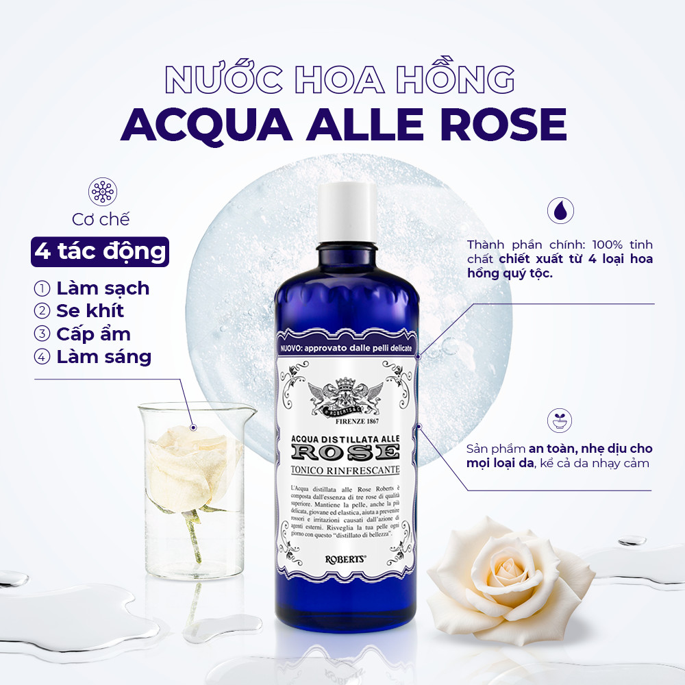 Mô tả Nước hoa hồng Toner Acqua Alle Rose hỗ trợ bổ sung độ ẩm, làm sạch da, mờ vết thâm 300ml - 1
