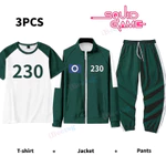 Squid Game 3 Cái / bộ Trò Chơi Mực Cosplay Trang Phục Áo Khoác + Áo Thun + Quần Nam Nữ Halloween Nhập Vai Sự Kiện Tracksuits Dây Kéo Áo Khoác Trang Phục Tiệc — ảnh 4