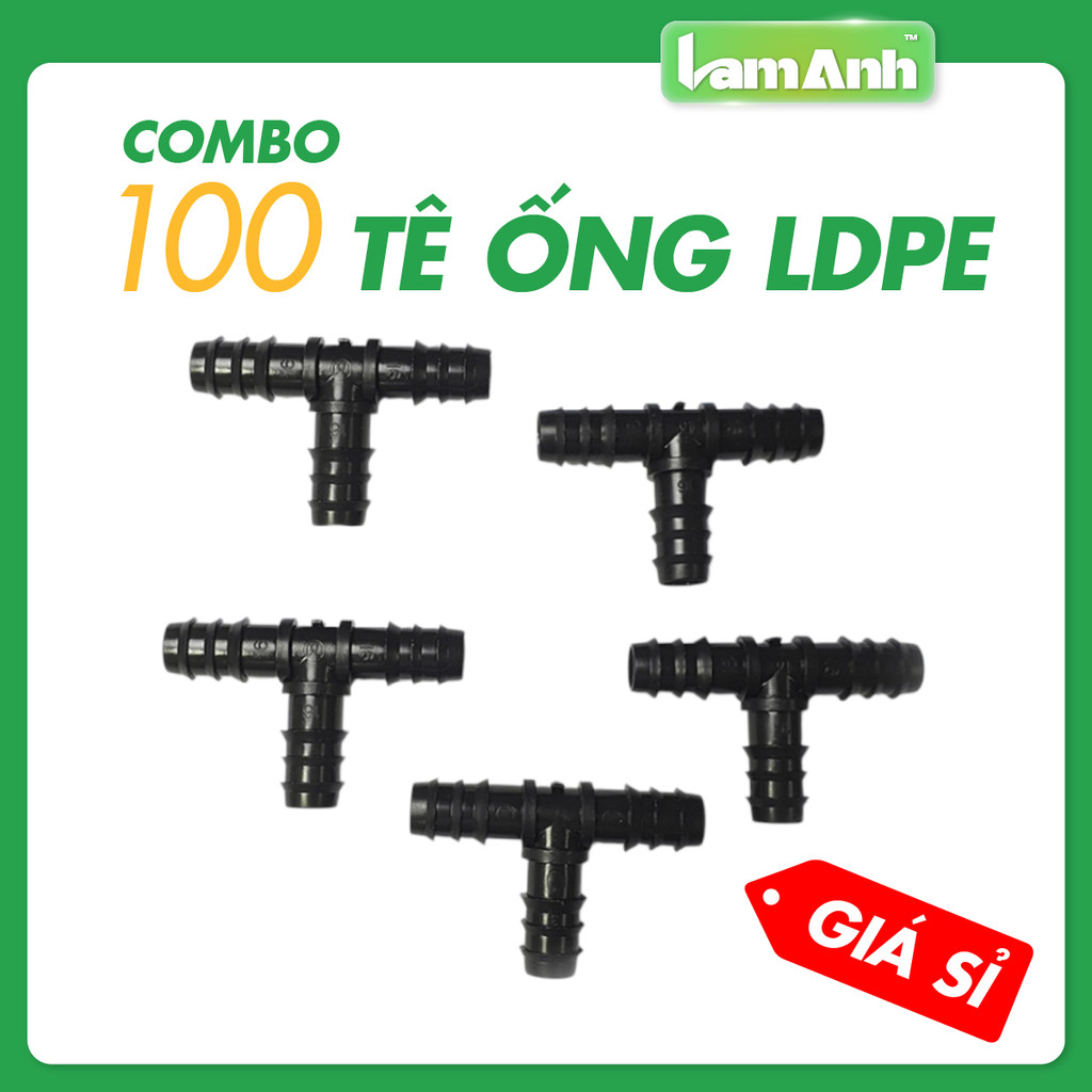 (Giá sỉ) Combo 100 Cái Tê nối ống LDPE 16mm, 20mm, tê chia ống tưới hệ thống tưới nhỏ giọt, phun sương, phun mưa-Lam Anh