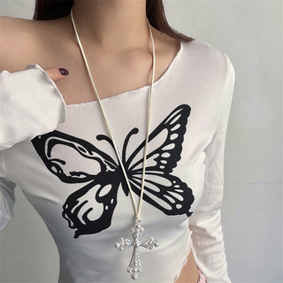 DREJEW Vòng cổ mặt dây chuyền kim cương kim cương châu Âu và Mỹ dây chuyền áo len phong cách đen tối Gothic, loli, punk
