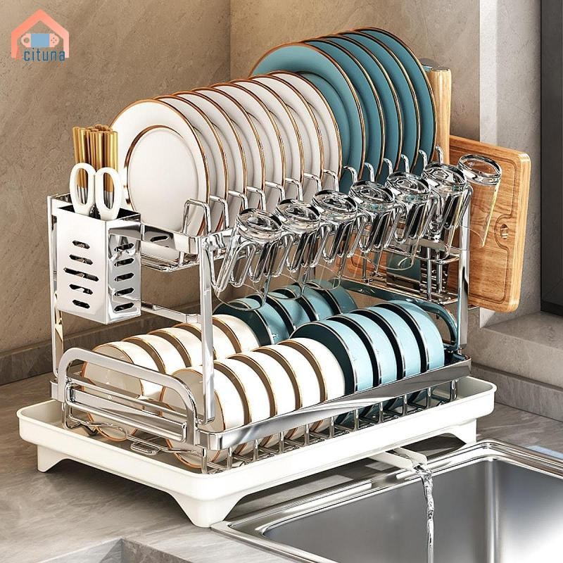 Giá phơi bát đĩa cho quầy bếp Giá để đồ ăn đa chức năng Tiết kiệm không gian chống gỉ Ổn định với tổ chức ván thoát nước