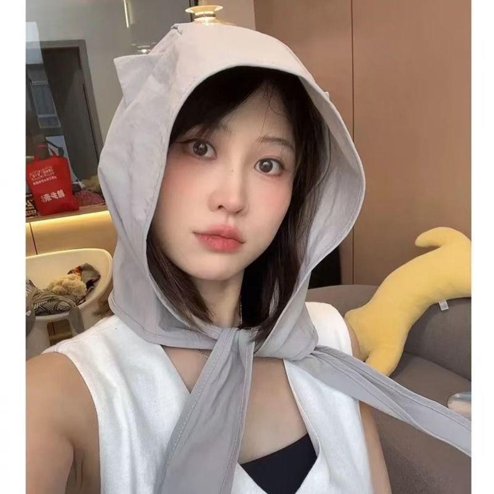 Mũ chui đầu dây đeo WOODNEST, Mũ trùm đầu quỷ nhỏ bằng vải Polyester, Mũ chống nắng màu trơn nhanh khô thời trang ngộ nghĩnh cho bé gái