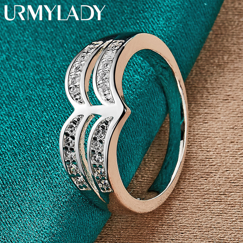 URMYLADY Bạc 925 Vương Miện 7-10 # Nhẫn Nữ Cưới Đính Hôn Tiệc Trang Sức Thời Trang