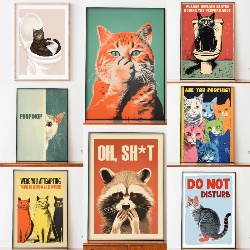 Poster vệ sinh vui nhộn Phòng tắm Mèo Phòng tắm Mèo vui nhộn Nghệ thuật ...