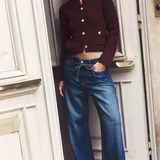 áo len Zara made in Morocco dệt kim dài tay khuy gold