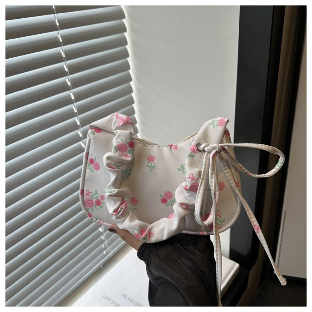 Túi đeo vai hoa GUSTAVA, Túi đeo nách xếp ly có dây kéo dung tích lớn, Túi xách nữ Nylon nhẹ