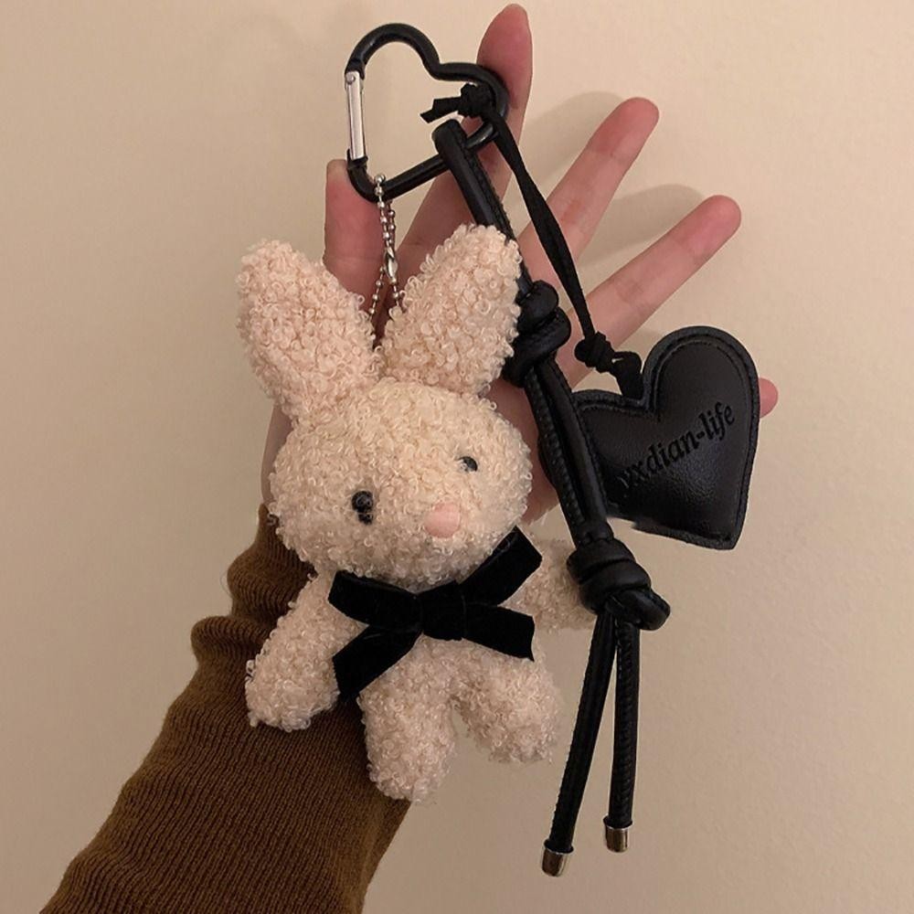 Móc khóa thỏ HOBBYIN, Mặt dây chuyền trái tim bằng da sang trọng Kawaii, Cặp đôi móc khóa xe búp bê hoạt hình