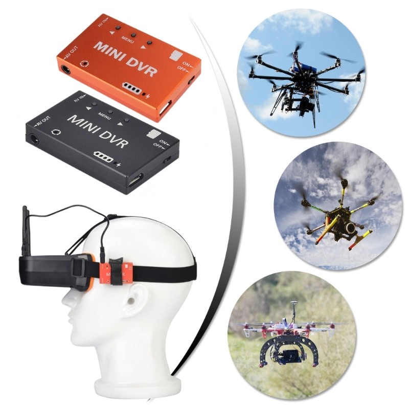Redbaiaa1 Mini FPV DVR Đầu Ghi Âm Video Cho FPV Điều Khiển Từ Xa Kính Multicopter Màn Hình Tích Hợp 3 7V 400Mah