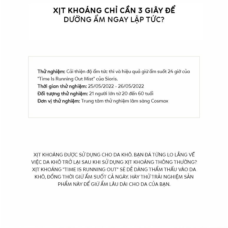Xịt dưỡng đa chức năng SIORIS TIME IS RUNNING OUT MIST 100ml | DAMDAVN