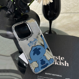 Ốp điện thoại hình mặt sau dễ thương Stitch cho iPhone 16 / 15 / 14 / 13 / 12 / 11 / PRO MAX / MINI / PLUS / X / XR gương bảo vệ lỗ lớn chống rơi và chống sốc