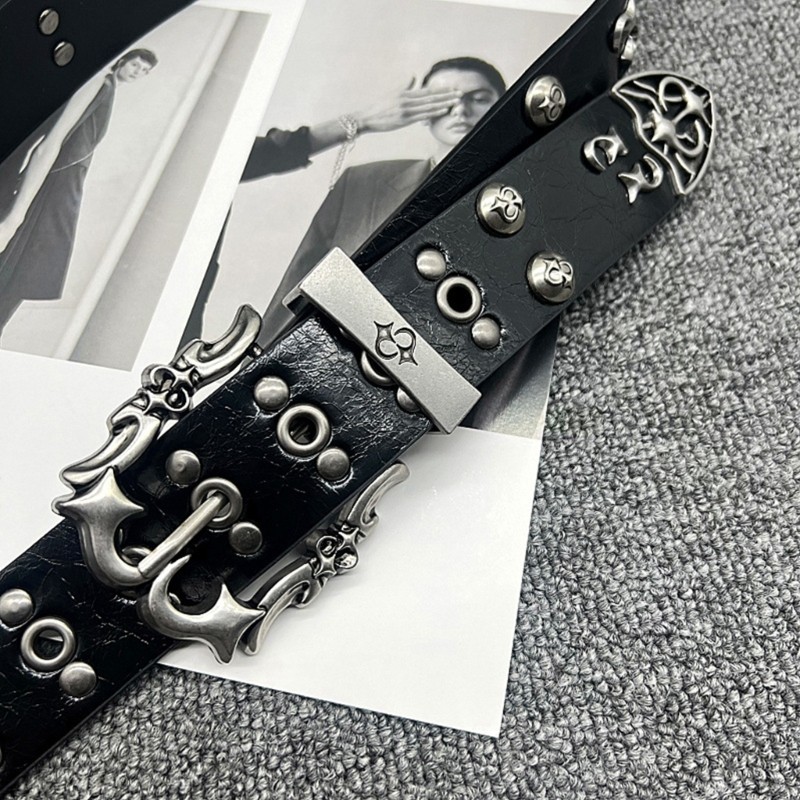 Bầu trờipunk thắt lưng da PU điều chỉnh dây eo có đinh tán, phù hợp style goth và hiphop