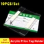 TUYỆT VỜI 10 Cái / bộ Kệ Ký Nhãn, Giá Đựng Thẻ Tự Dính Trong Suốt, Giá Đỡ Thẻ Tên Acrylic Bền Đẹp Siêu Thị