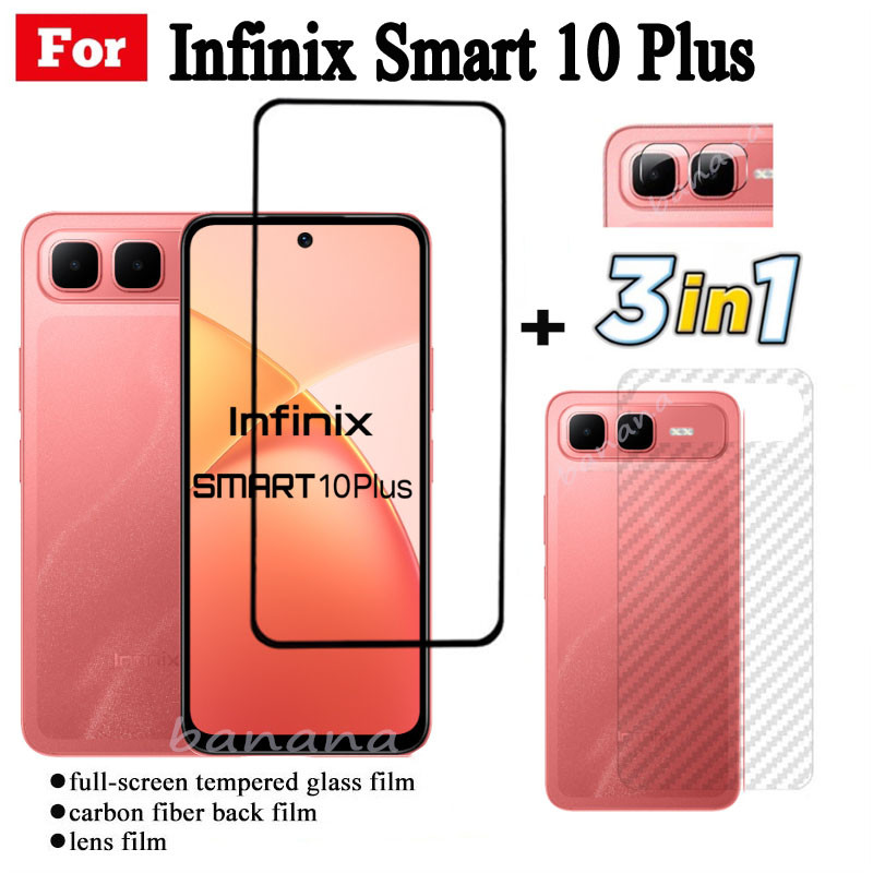 Phim kính cường lực 3 TRONG 1 Infinix Smart 10 Plus cho Infinix Smart 10 Smart 10 HD Full Cover Kính bảo vệ màn hình + Phim ống kính máy ảnh + Phim mặt sau