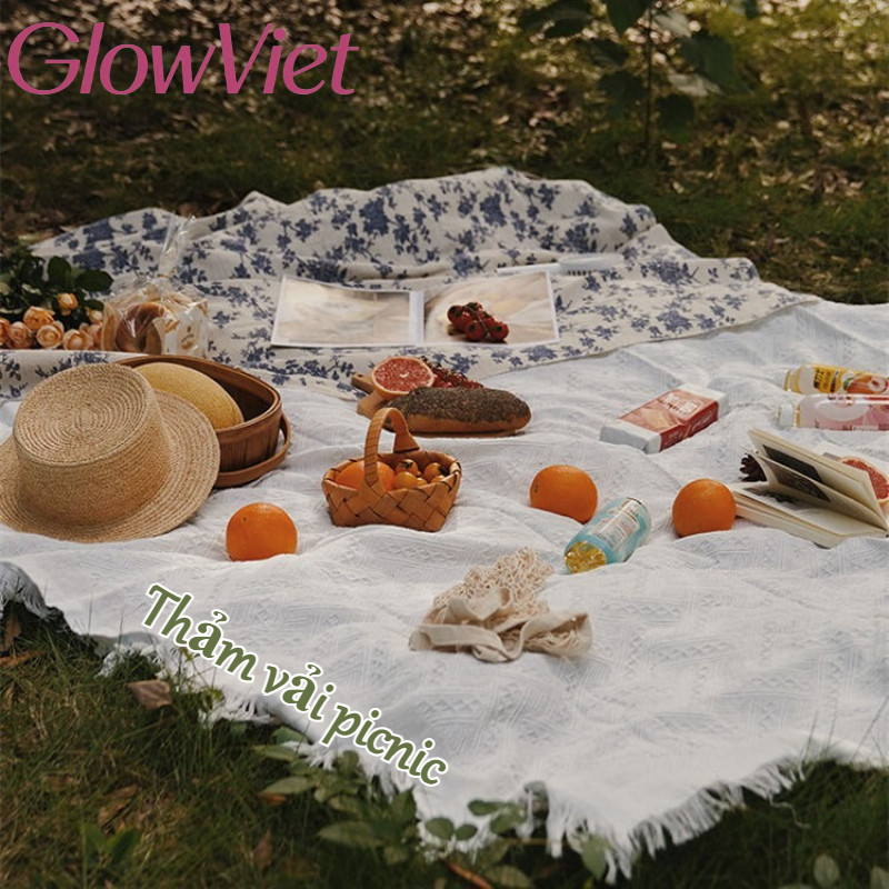 Thảm vải picnic, Thảm Dã Ngoại,du lịch, Phong cách Scandinavian, Khăn Tua Rua