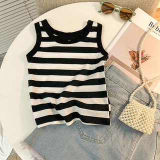 Mùa Hè Phong Cách Mới Trẻ Em Sọc Áo Vest Bé Trai Bé Gái Áo Thun Không Tay Trung Nhỏ Trẻ Em Cơ Bản Mỏng Top