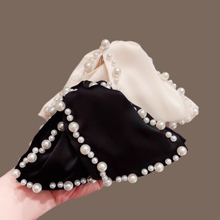 MAUROPOLI [Sẵn Sàng] Kẹp Tóc Ngọc Trai Satin Cao Cấp Nữ Phong Cách Mới Tính Khí Thời Trang Tam Giác Kẹp Lưng Đầu Lớn Tóc Cá Mập Kẹp