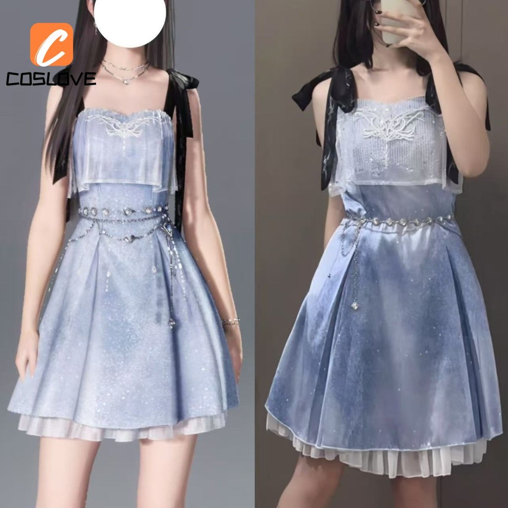 Anime Cosplay Trọn Bộ Quần Áo Váy Dài Xanh cho Trò Chơi và Biểu Diển