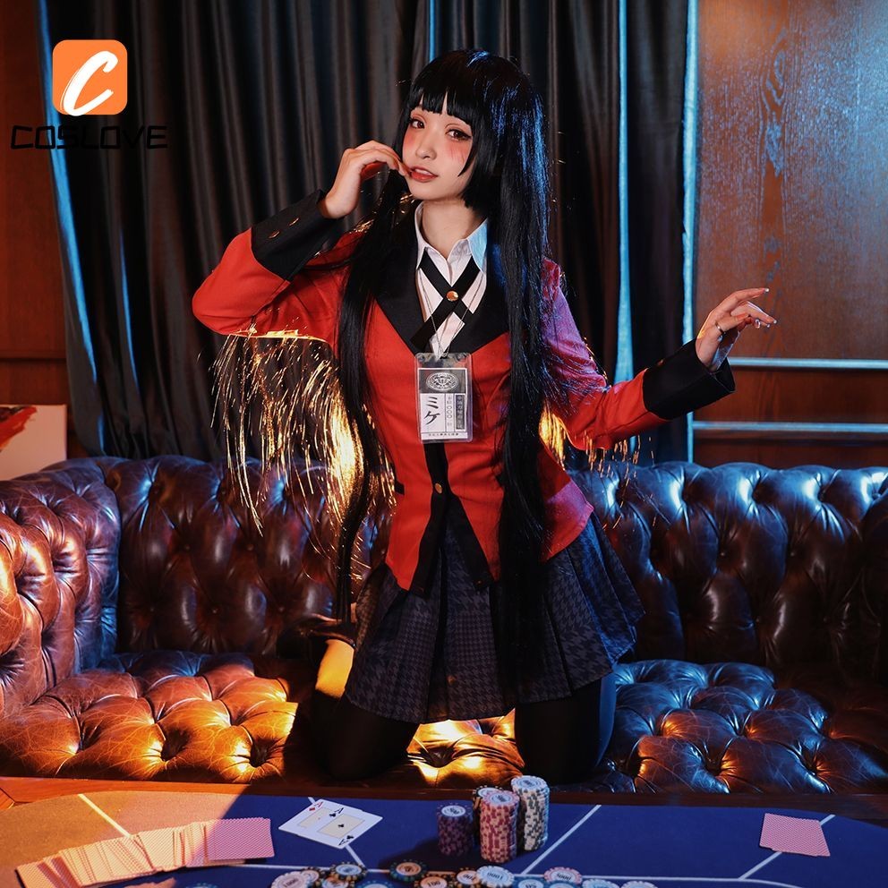 Anime Kakegurui Yumeko Jabami Cosplay Trọn Bộ Trang Phục Học SinhJK với Đảng Hiệu