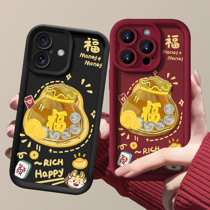 Sang Trọng Tết Nguyên Đán Vàng Túi May Mắn 3D Đồng Xu Dành Cho Xiaomi MI 14T Pro 13 12 11 Lite 5G NE 12T 13T 14 POCO X6 X5 X3 F5 Pro X4 F3 GT F4 M3 M6 Pro Ốp Điện Thoại Hợp Thời Trang Chống sốc