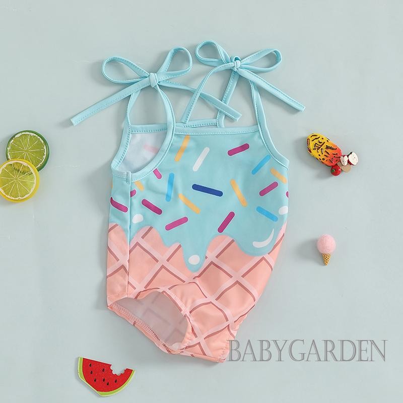 / / -6Month-4 Tuổi Đồ bơi in kem không tay co giãn cho bé gái Đồ bơi một mảnh cho bãi biển mùa hè