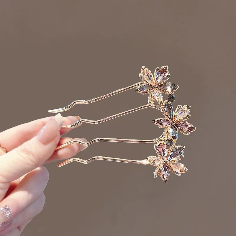MAUROPOLI [Hàng có sẵn] Lược chải tóc cuộn pha lê đẹp phong cách Hàn Quốc Công nghiệp nặng cao cấp Đầu sau lá phong Kẹp tóc tinh tế