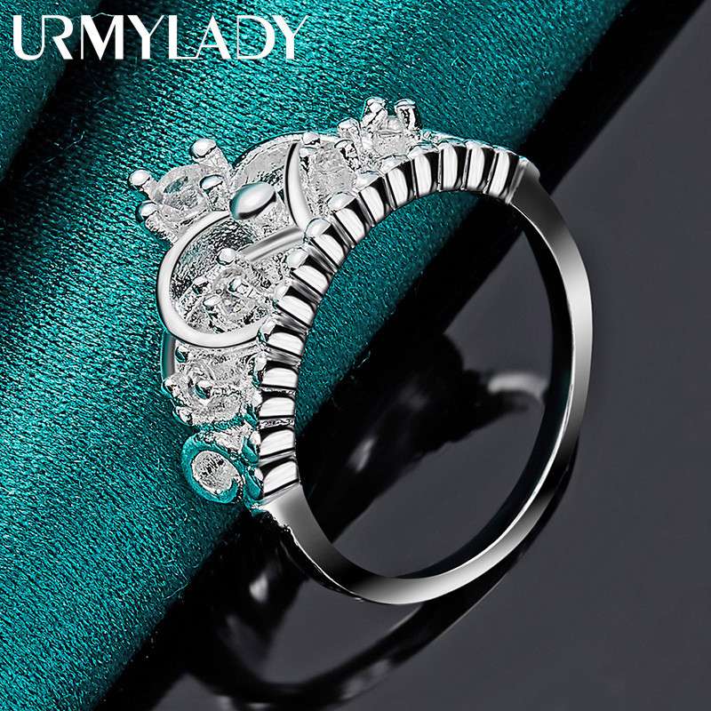 URMYLADY Bạc 925 Vương Miện Zircon 7-10 # Nhẫn Nữ Cưới Quyến Rũ Trang Sức Thời Trang