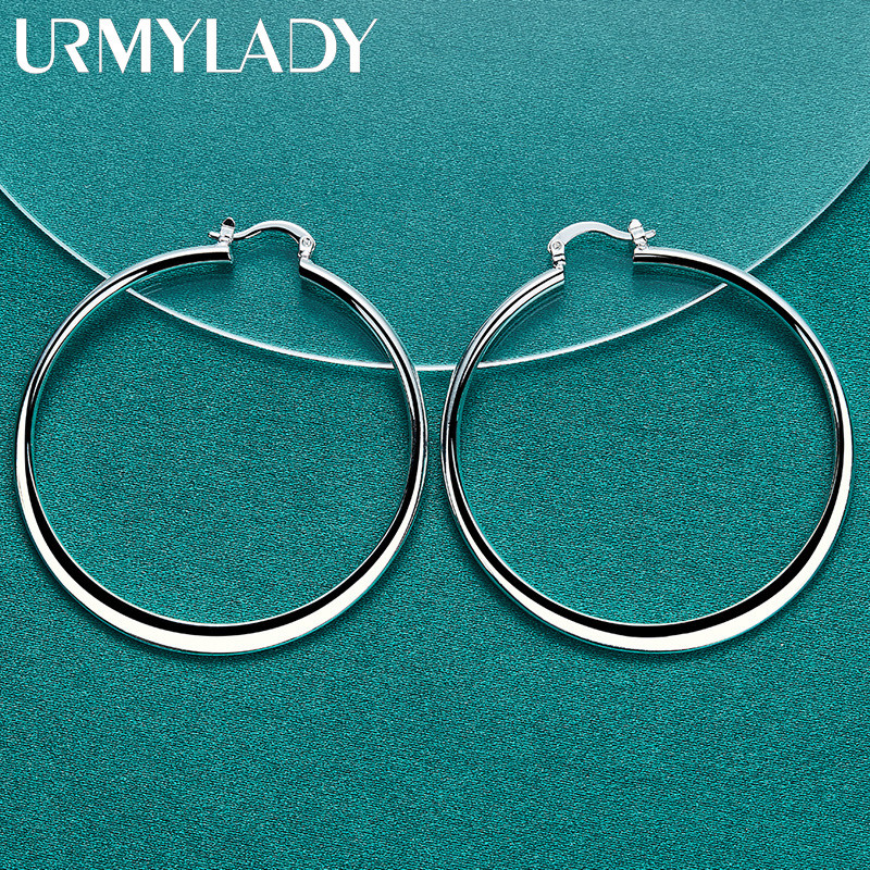 URMYLADY Bạc 925 55mm Bông tai phẳng tròn dành cho nữ Tiệc cưới Trang sức quyến rũ
