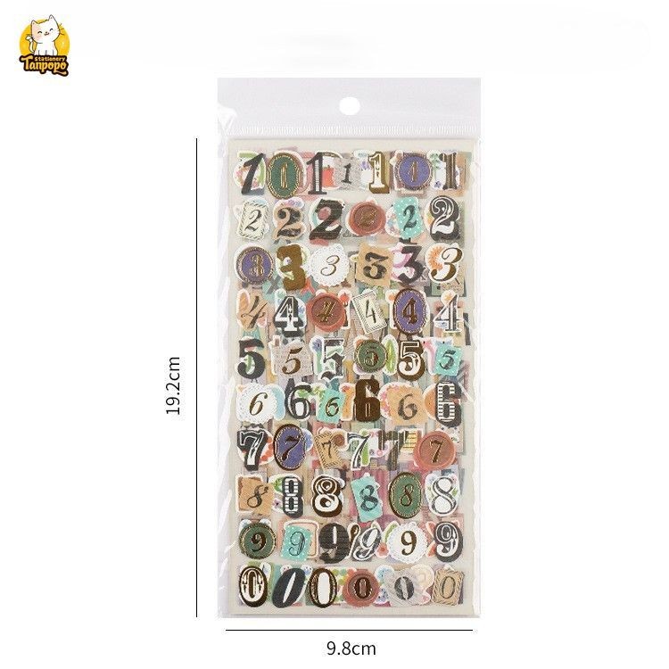 Set 6 tấm sticker CHỮ CÁI VÀ SỐ nhiều chất liệu dán trang trí Sổ Bullet ...