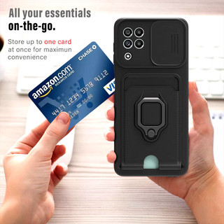 Dành Cho Samsung Galaxy A12 Ốp Lưng 4 Trong 1 Trượt Camera Bao Đựng Thẻ Đứng Vuông Freebie Dây Chống Sốc Chống Rơi Mỏng Mềm TPU Cover