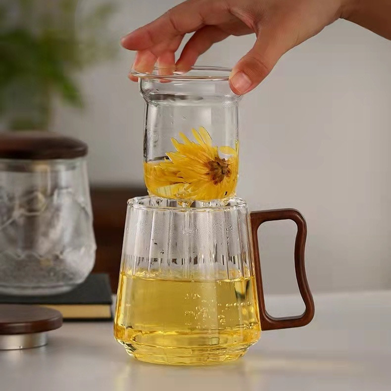 Cốc thủy tinh chịu nhiệt Borosilicate cao 500ml có nắp tách nước trà Thiết bị gia dụng cao, cốc trà văn phòng