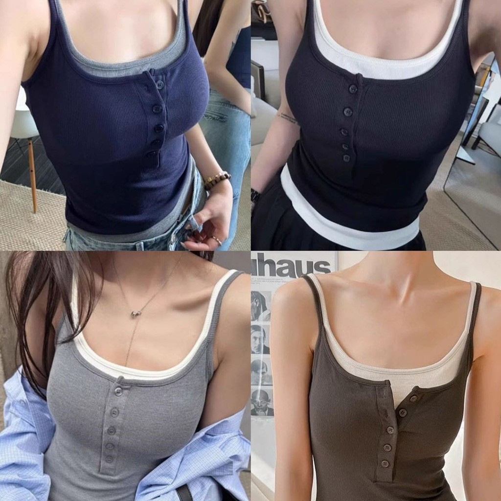 YIBEIKA Pure Desire Gợi Cảm Giả Hai Mảnh Nút Dây Đeo Áo Vest Có Miếng Lót Ngực