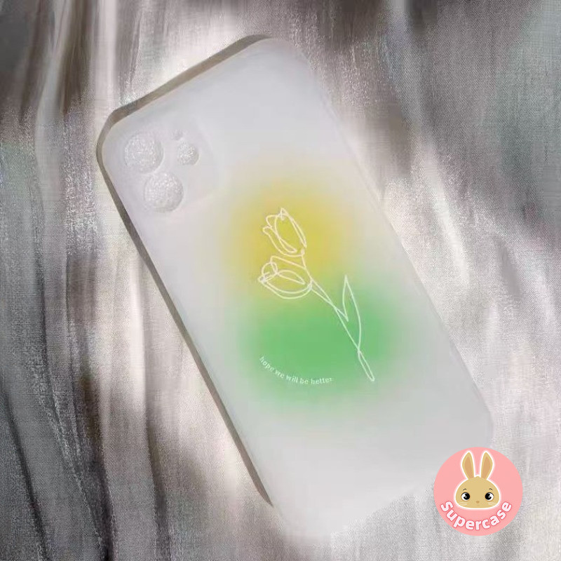 Ốp Điện Thoại ins Style Tulip Matte Cho Samsung Galaxy S25 Edge S24 S23 S22 S21 S20 Ultra FE S10 S10E S9 S8 Plus + 5G 4G Ốp Lưng Mềm Chống Sốc Màu Xanh Lá Cây