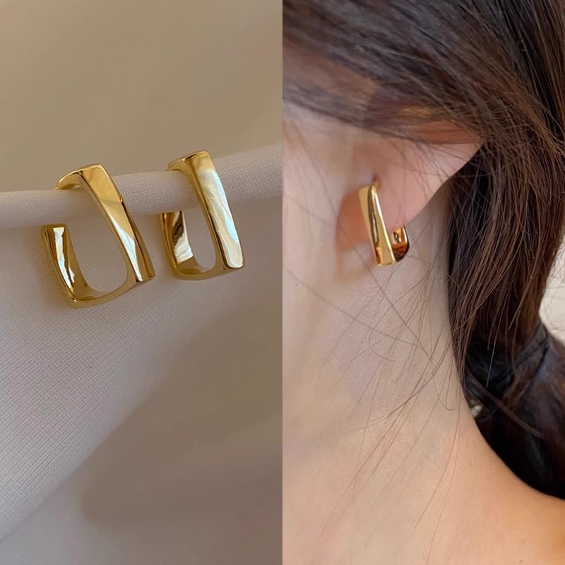 Bông tai hình vuông rỗng thiết kế tối giản, trang sức hàng ngày