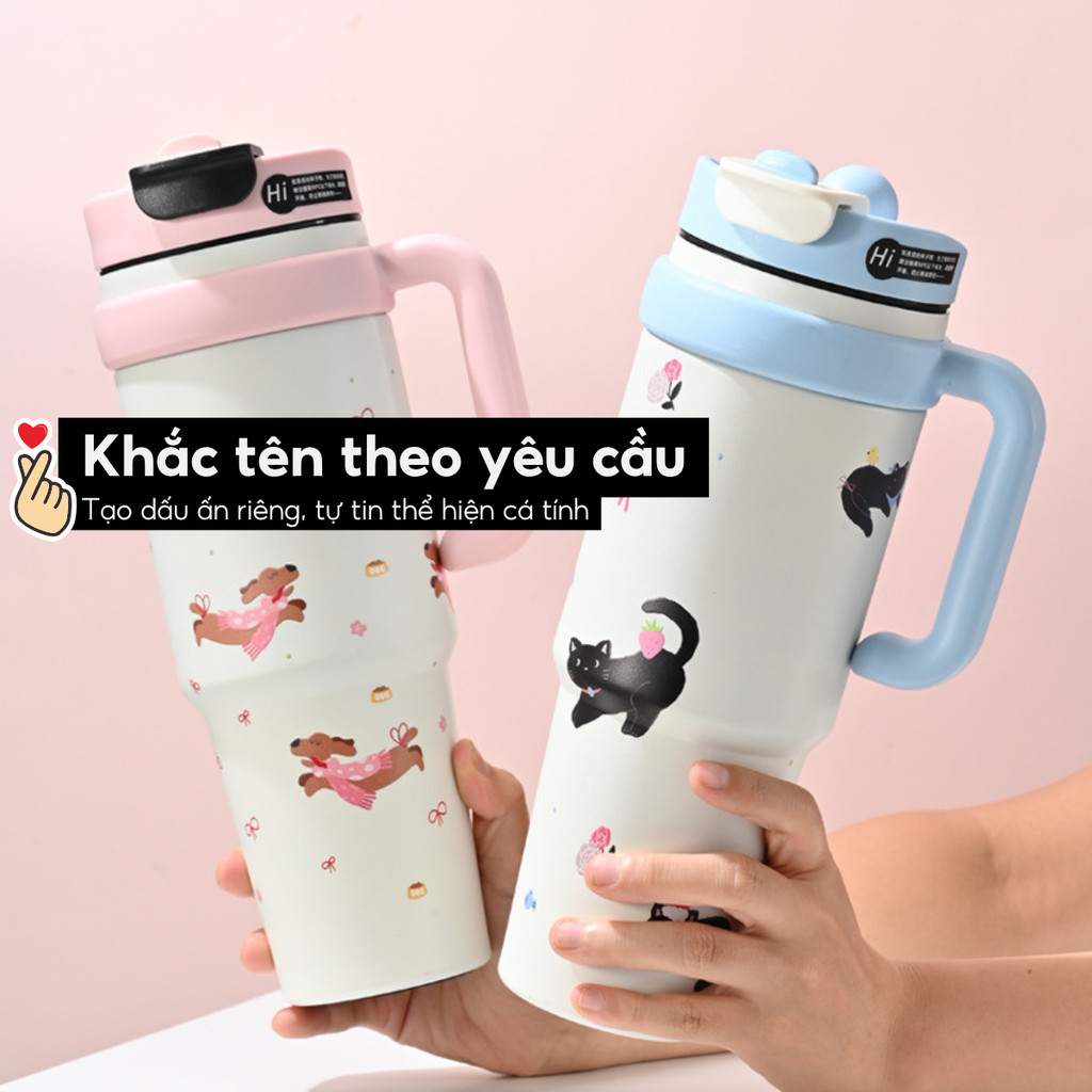 Ly giữ nhiệt BingBa 1000ml, chất liệu inox 316, có tay cầm, giữ nhiệt nóng lạnh 8-12h, kèm ống hút