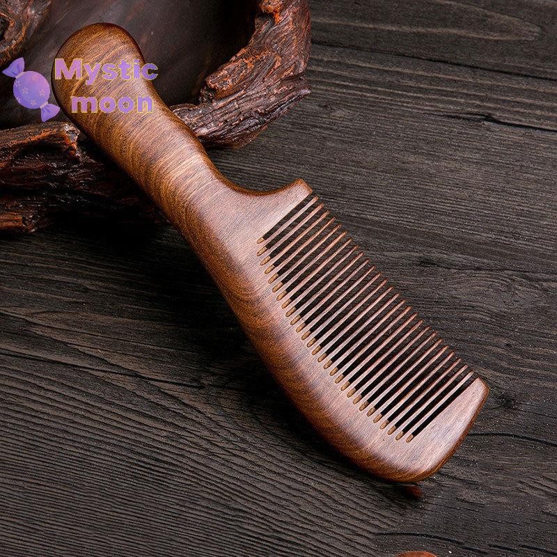 [Huyền bí] Lược chải tóc bằng gỗ đàn hương tự nhiên Máy mát xa Lược gỗ chống tĩnh điện Răng rộng dài Detangle Lược gỗ đàn hương Chăm sóc tóc Quà tặng gia đình [Mới]