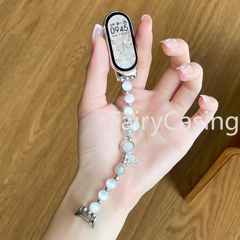 Dây đeo hạt đá mắt mèo cho Xiaomi Mi Band 10 8 9 7 Pro Vòng đeo tay hoạt động cho Mi Band 5 6 4 3 Phụ kiện