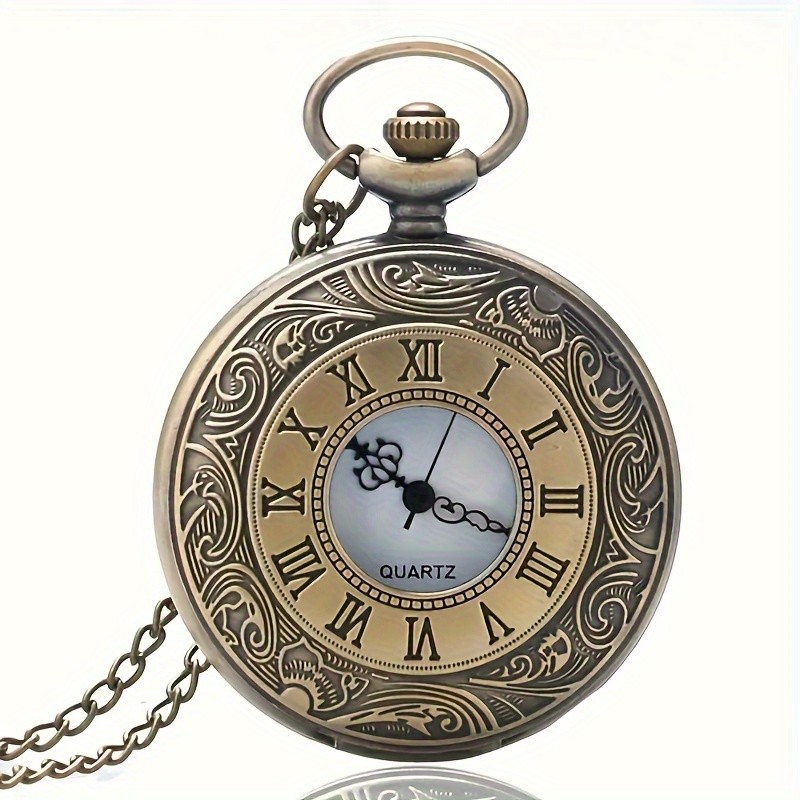 Đồng La Mã Số Thạch Anh Bỏ Túi Đồng Hồ Vintage Rỗng Ốp Lưng Steampunk Mặt Dây Chuyền Vòng Cổ Dây Chuyền Đồng Hồ Giải Trí Cho Nam Nữ