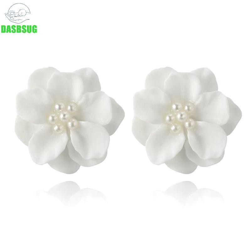 Dasbsug Hoa Camellia Cánh Hoa Bông Tai Đơn Giản Bông Tai Trắng Cho Đám Cưới Sinh Nhật