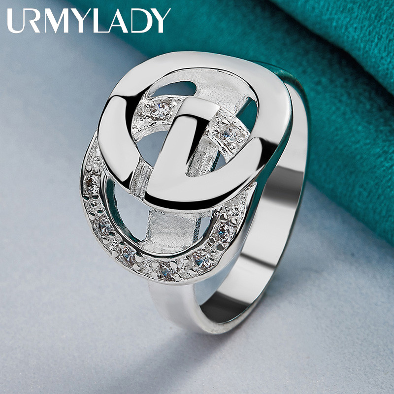 URMYLADY Bạc 925 Đôi Tròn Zircon 7-10 # Nhẫn Nữ Trang Sức Tiệc Cưới Thời Trang