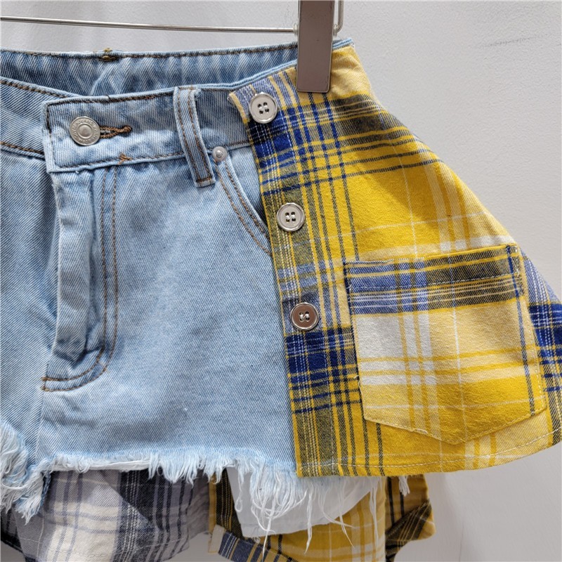 Oksmartlove Thời Trang Phong Cách Mỹ Thiết Kế Giải Cấu Trúc Độc Đáo Váy Denim Nữ Mùa Hè Phong Cách Mới Kẻ Sọc Không Đều Khâu Váy Eo Cao Hàng Có Sẵn