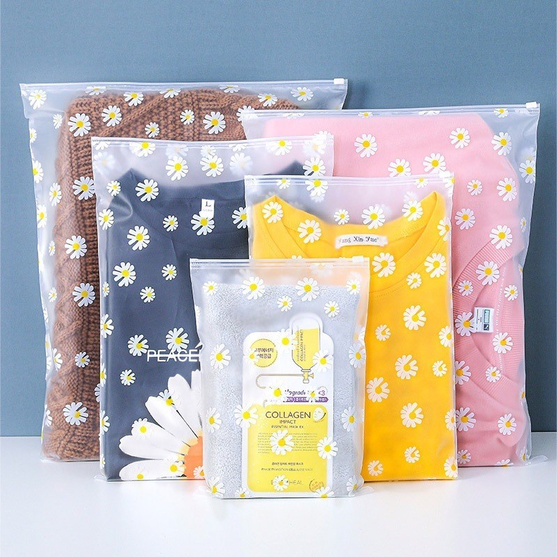 10 / 20 / 30 Cái Daisy Matte Frosted Nhựa Bao Bì Túi Dây Kéo / Túi Bảo Quản Du Lịch Daisy Trong Suốt